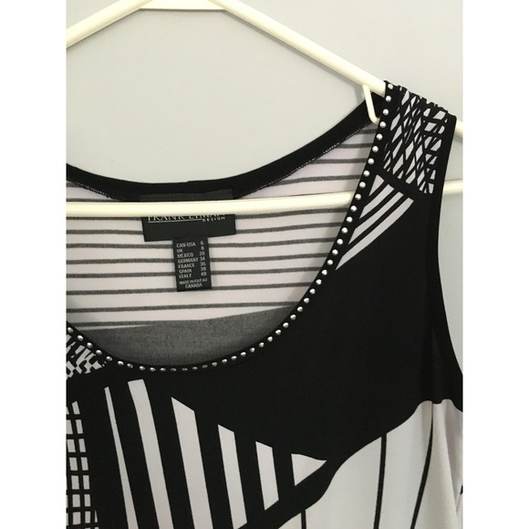 Frank Lyman Shirt Womens 6 Black‎ White Red Geometric Sleeveless Belted Tunic - Picture 3 of 13